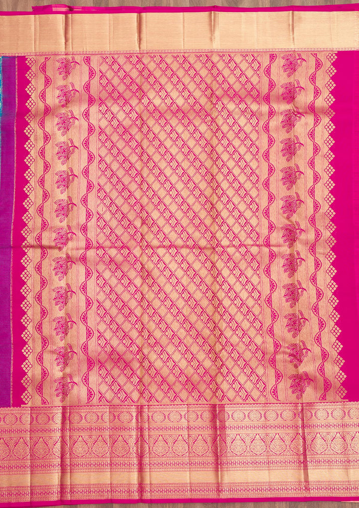 Peacock Blue Zariwork Pure Silk Saree
