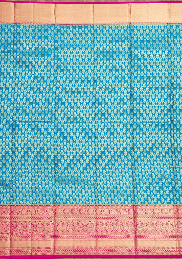 Peacock Blue Zariwork Pure Silk Saree