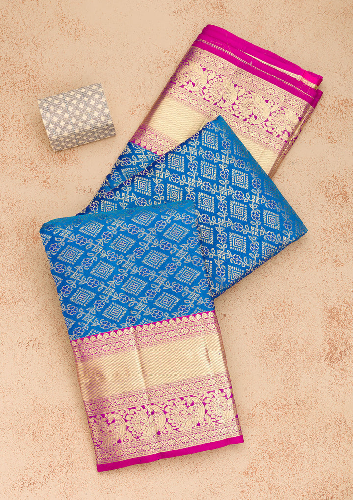 Peacock Blue Zariwork Kanjivaram Pure Silk Saree