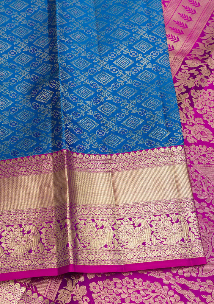 Peacock Blue Zariwork Kanjivaram Pure Silk Saree