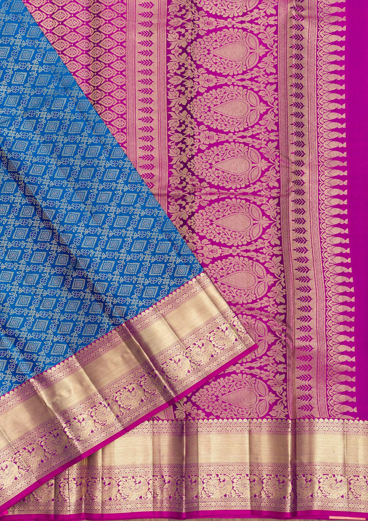 Peacock Blue Zariwork Kanjivaram Pure Silk Saree