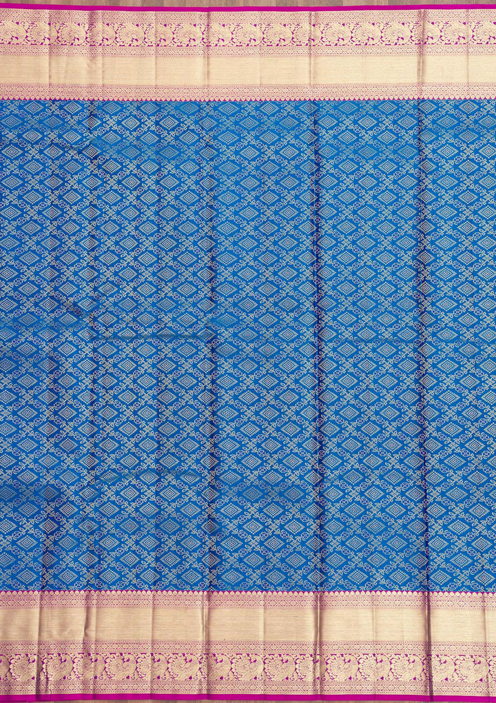 Peacock Blue Zariwork Kanjivaram Pure Silk Saree
