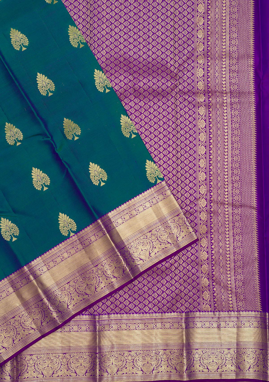 Peacock Blue Zariwork Pure Silk Saree
