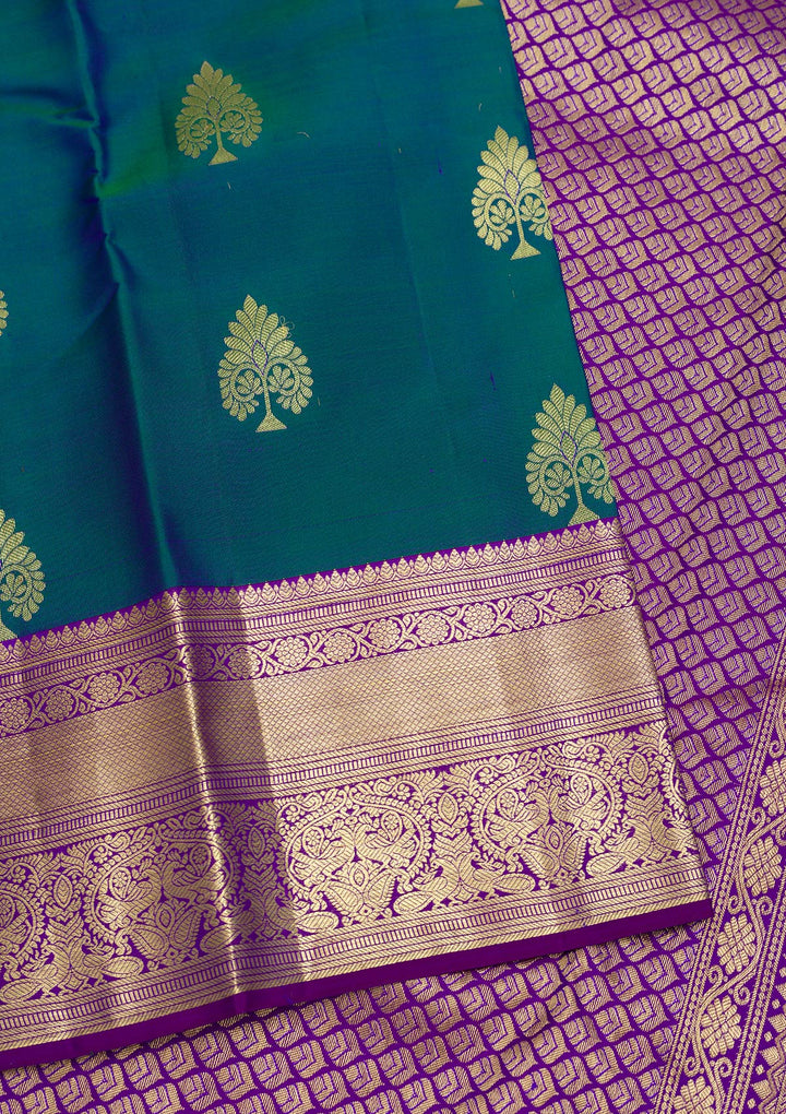 Peacock Blue Zariwork Pure Silk Saree
