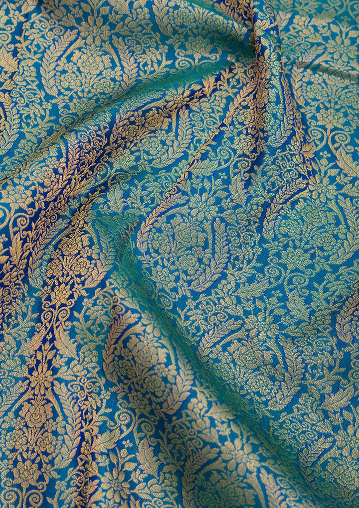 Peacock Blue Zariwork Pure Silk Saree