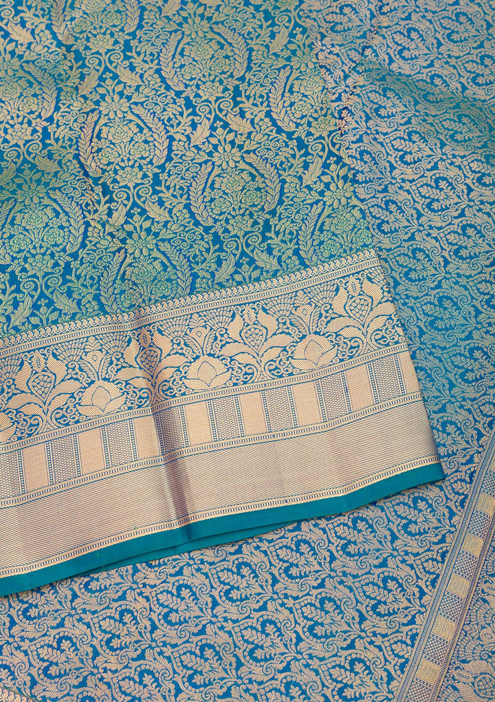 Peacock Blue Zariwork Pure Silk Saree