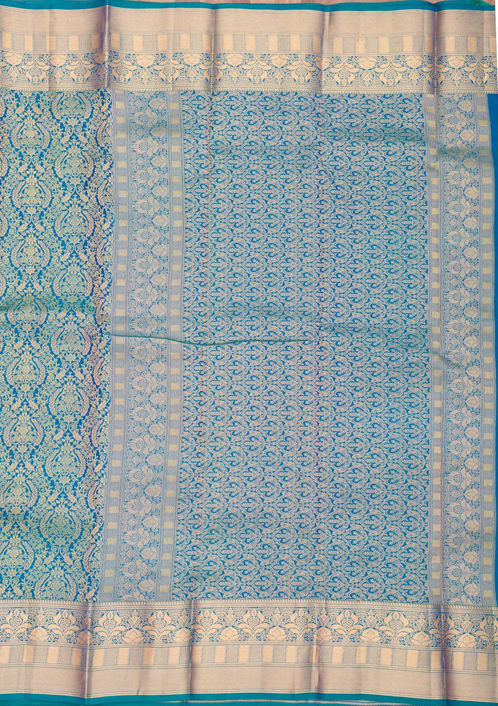 Peacock Blue Zariwork Pure Silk Saree