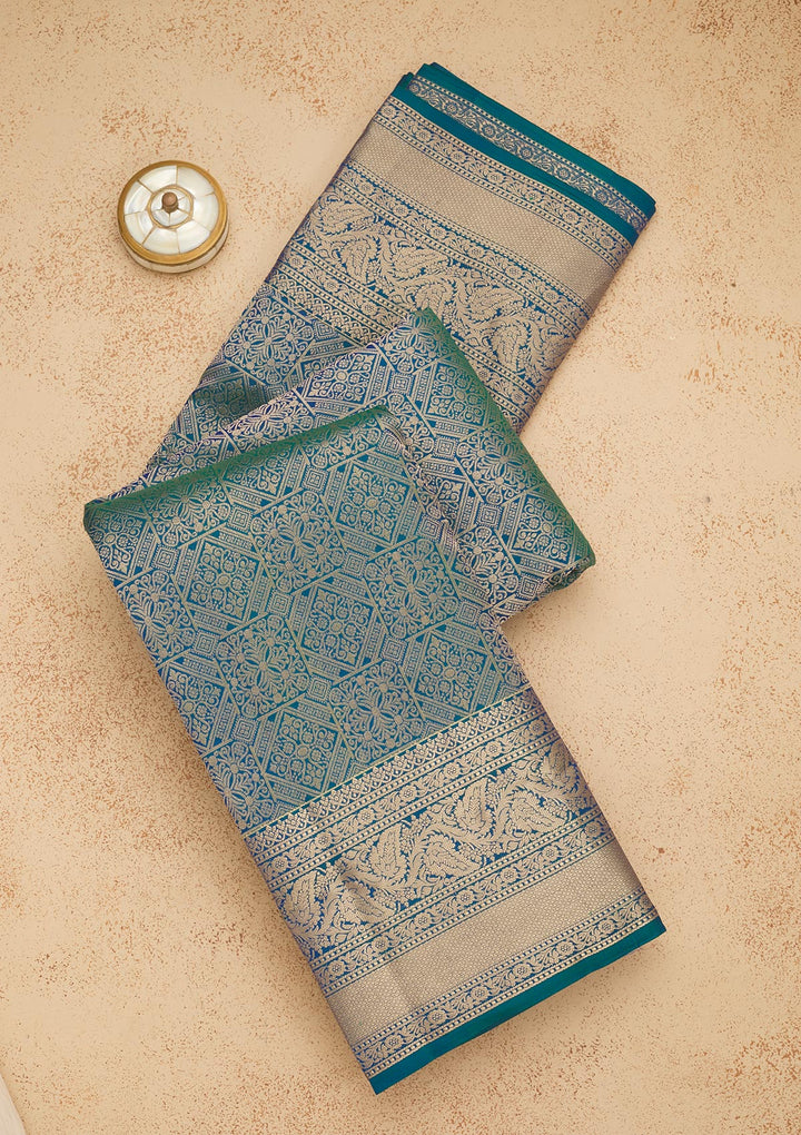 Peacock Blue Zariwork Pure Silk Saree