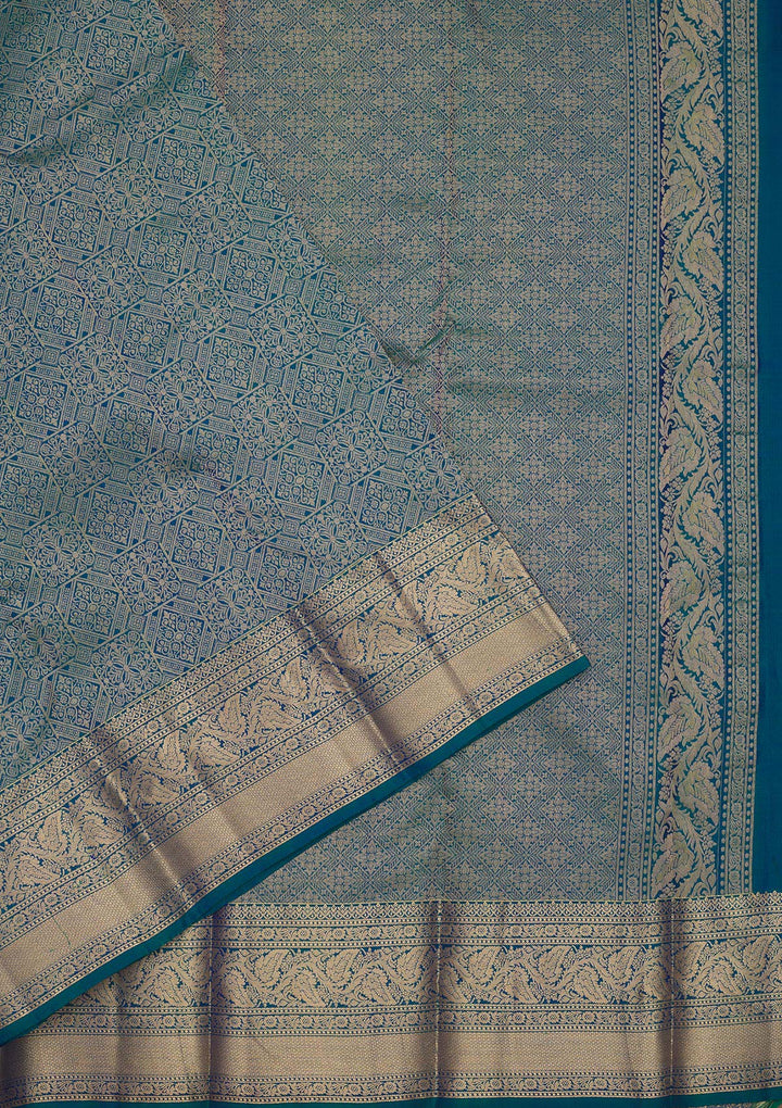 Peacock Blue Zariwork Pure Silk Saree
