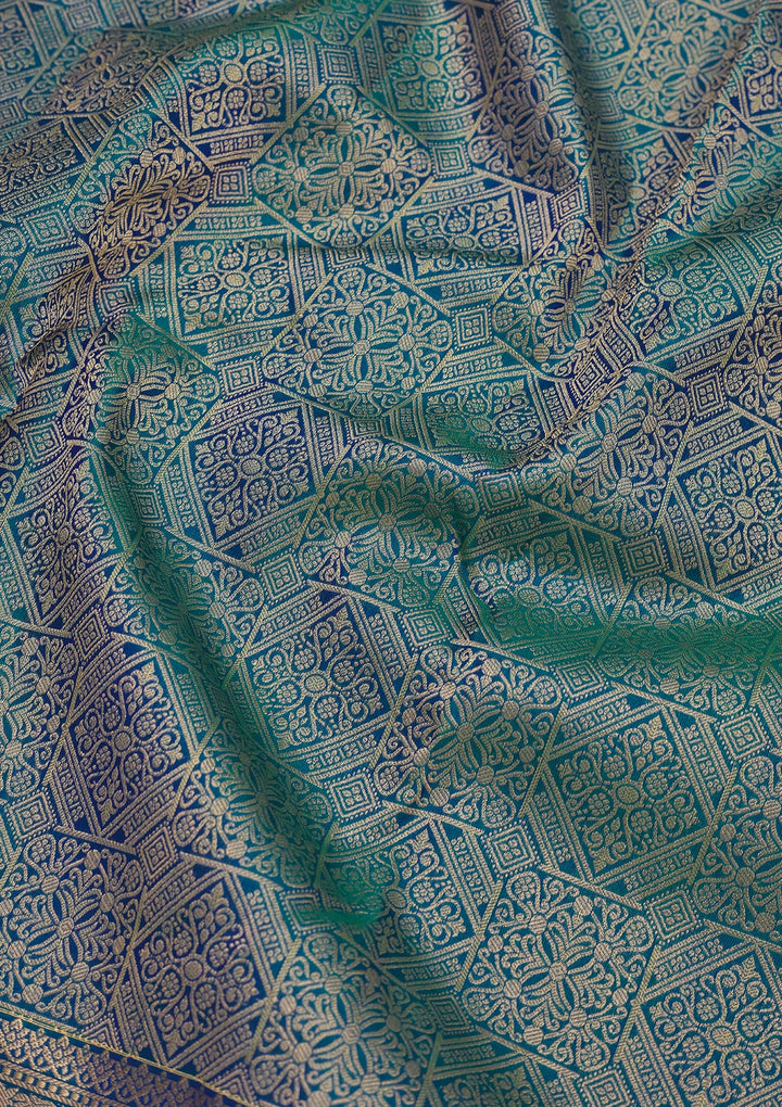 Peacock Blue Zariwork Pure Silk Saree