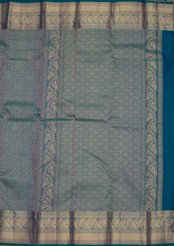Peacock Blue Zariwork Pure Silk Saree