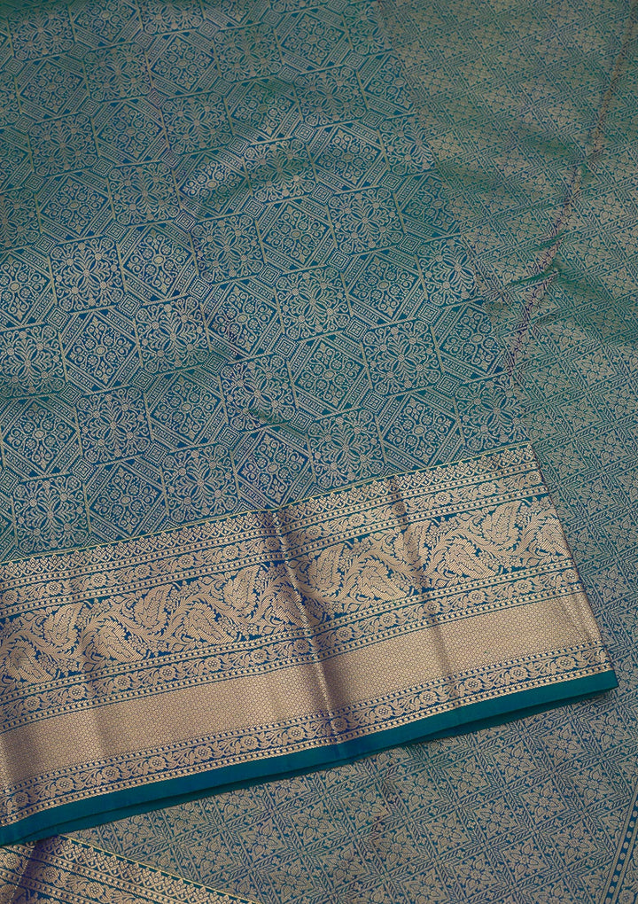 Peacock Blue Zariwork Pure Silk Saree