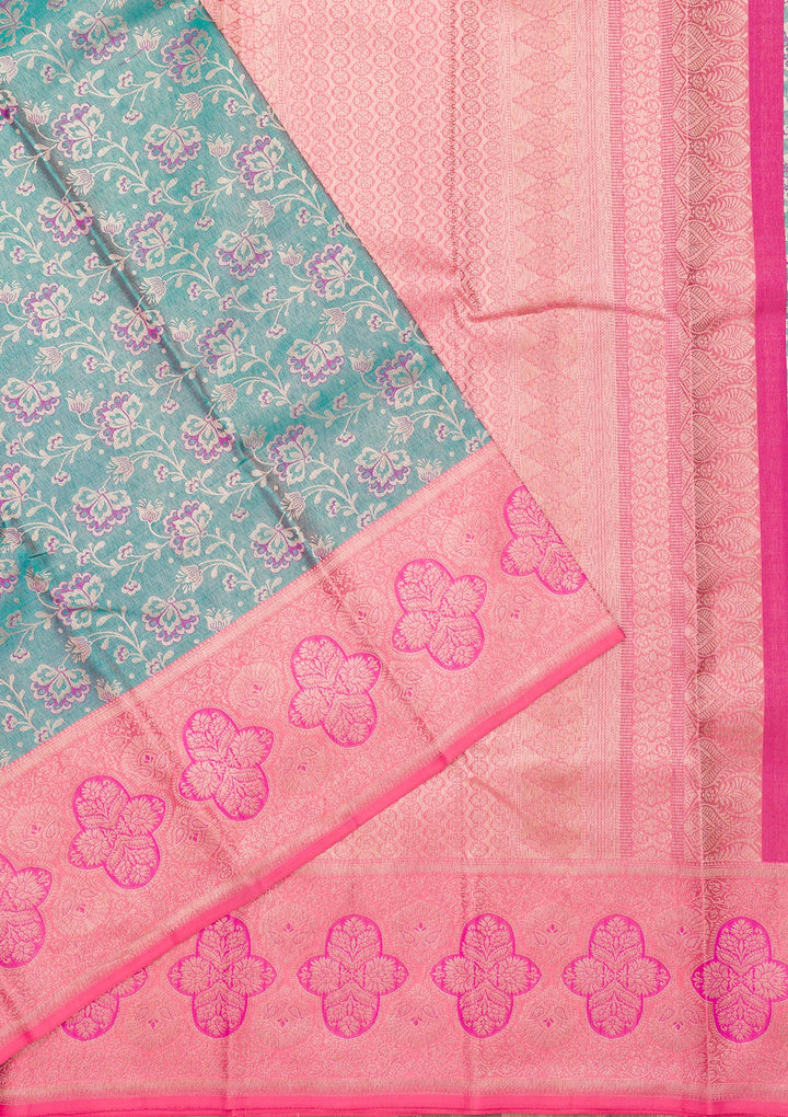 Peacock Blue Zariwork Pure Silk Saree
