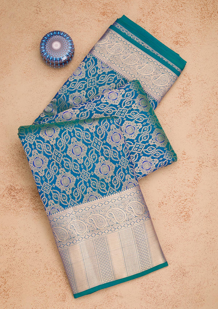 Peacock Blue Zariwork Pure Silk Saree