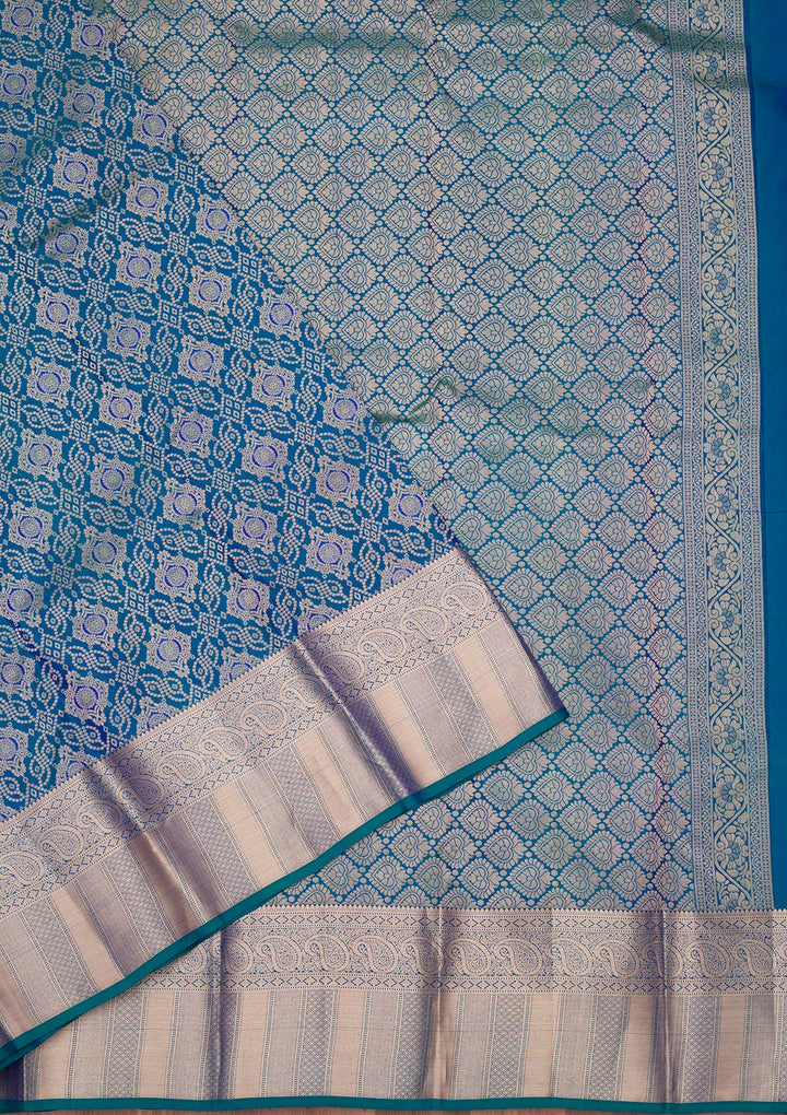 Peacock Blue Zariwork Pure Silk Saree