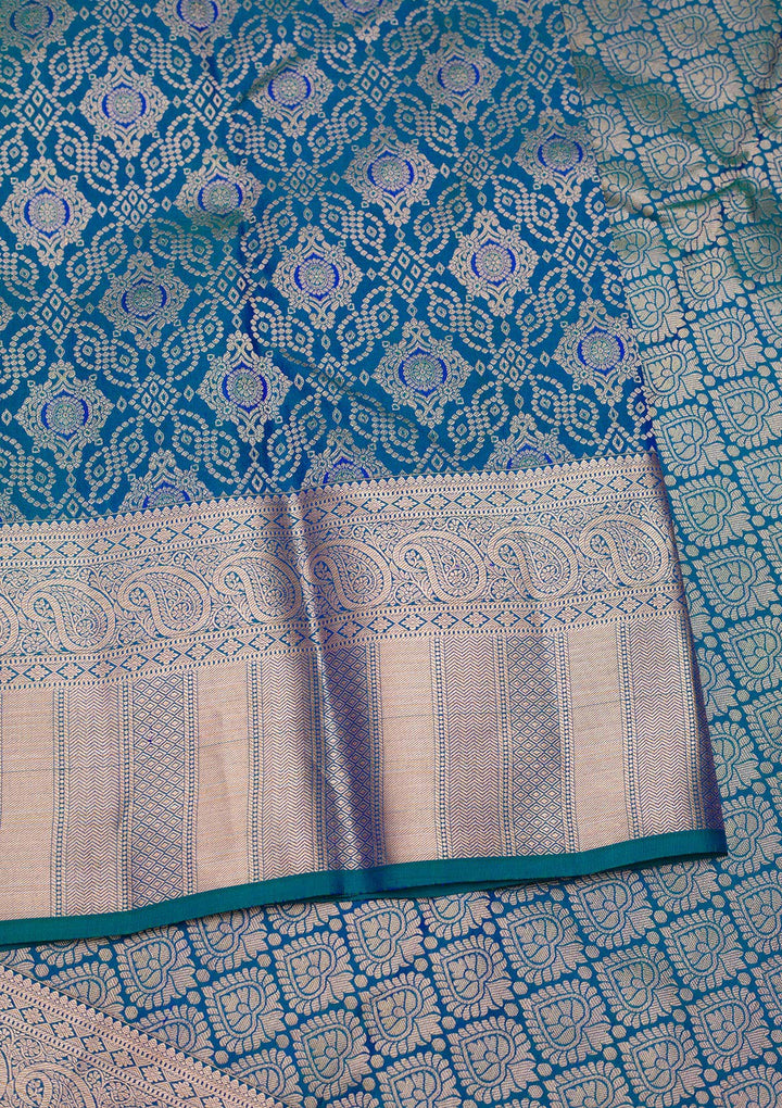 Peacock Blue Zariwork Pure Silk Saree
