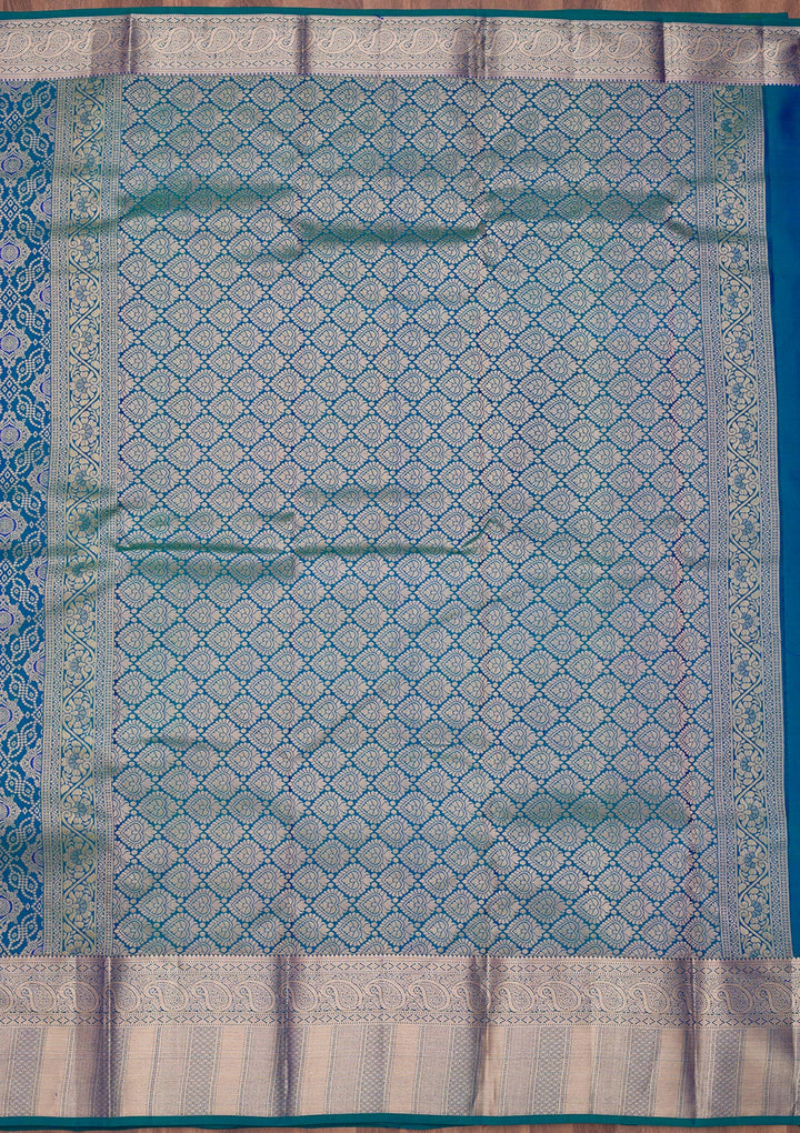Peacock Blue Zariwork Pure Silk Saree
