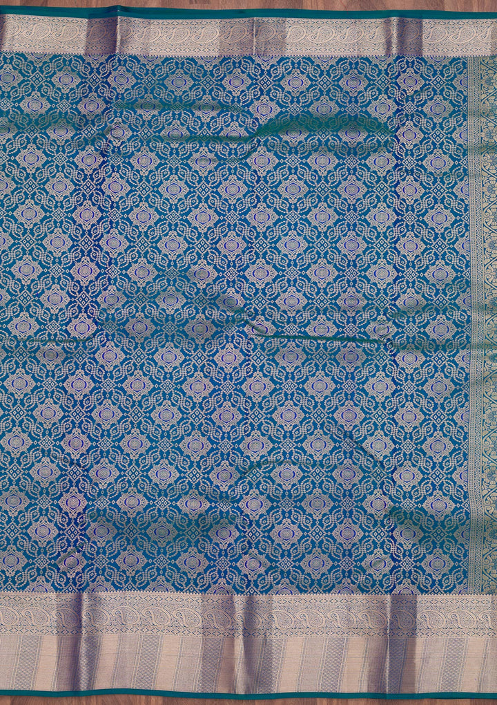 Peacock Blue Zariwork Pure Silk Saree