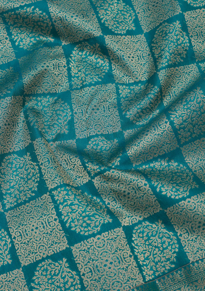 Peacock Blue Zariwork Pure Silk Saree