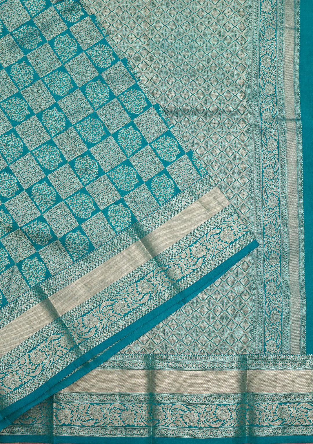 Peacock Blue Zariwork Pure Silk Saree