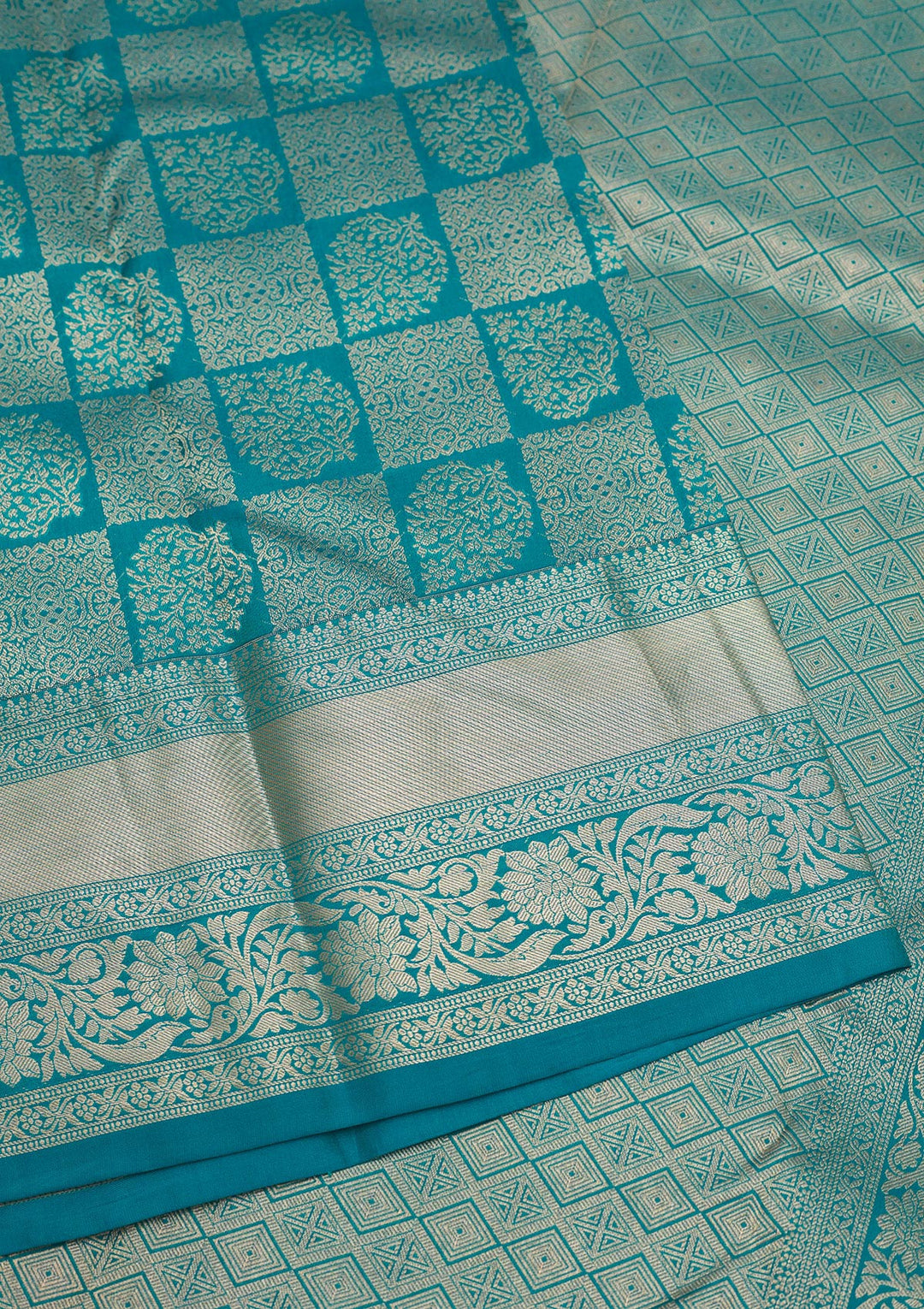 Peacock Blue Zariwork Pure Silk Saree