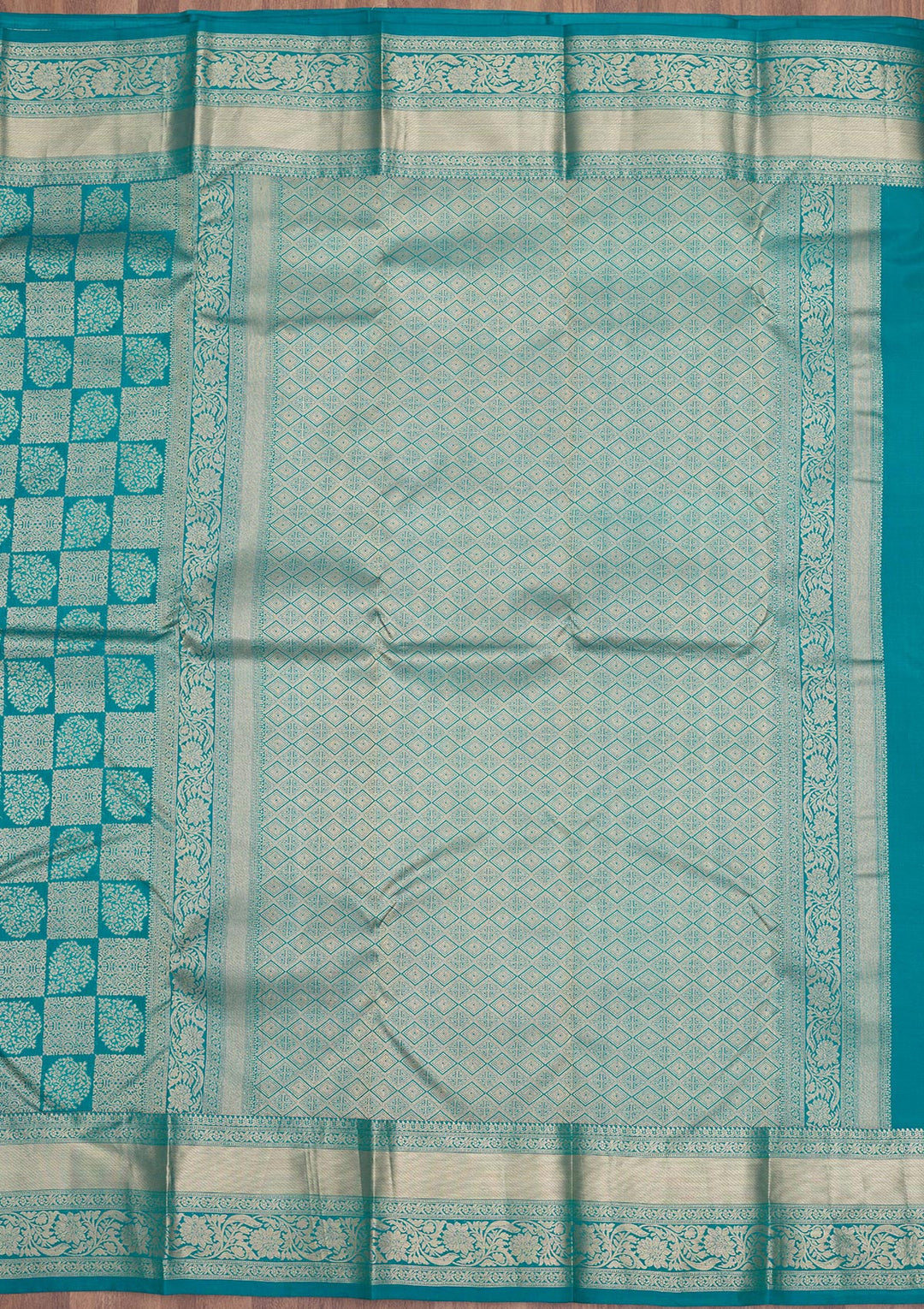 Peacock Blue Zariwork Pure Silk Saree