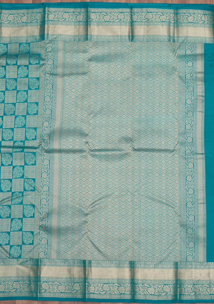 Peacock Blue Zariwork Pure Silk Saree