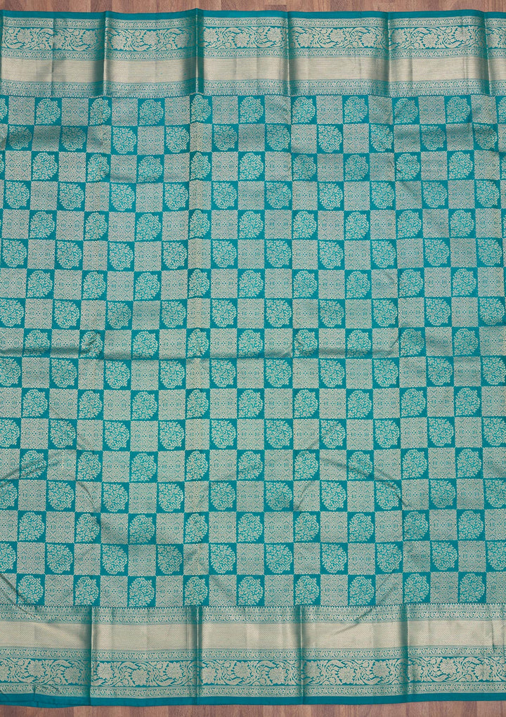 Peacock Blue Zariwork Pure Silk Saree