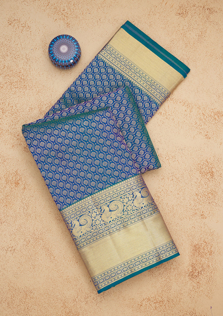 Peacock Blue Zariwork Pure Silk Saree