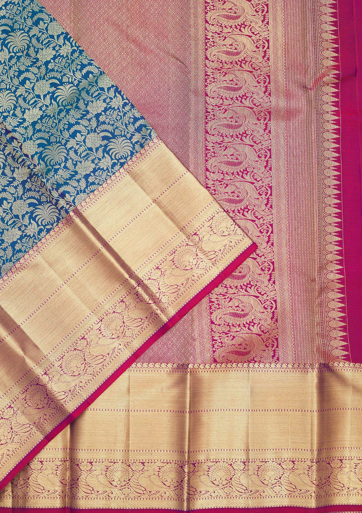 Peacock Blue Zariwork Pure Silk Saree