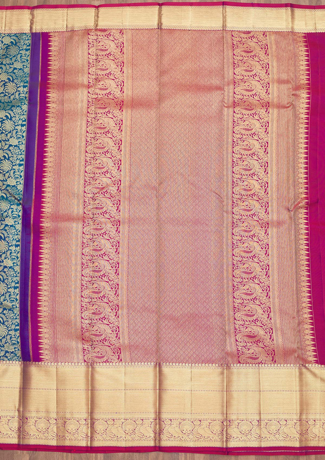 Peacock Blue Zariwork Pure Silk Saree
