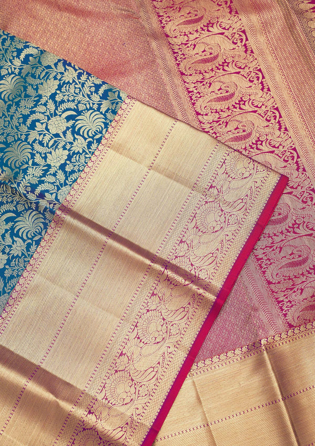 Peacock Blue Zariwork Pure Silk Saree