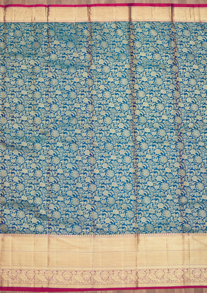 Peacock Blue Zariwork Pure Silk Saree