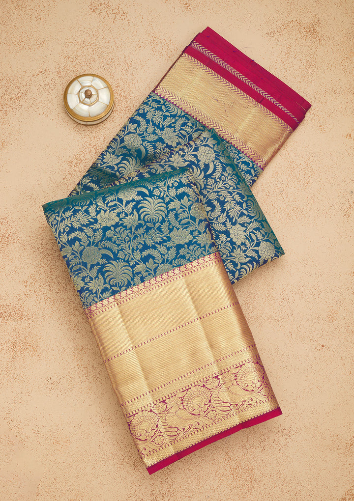 Peacock Blue Zariwork Pure Silk Saree