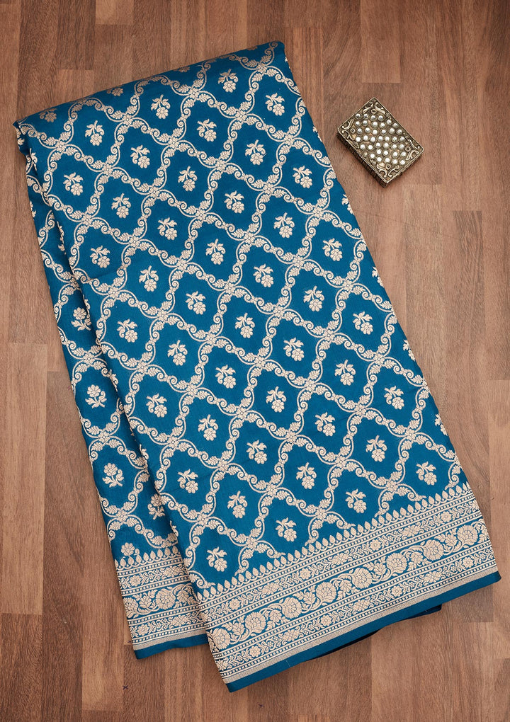 Peacock Blue Zariwork Pure Silk Saree