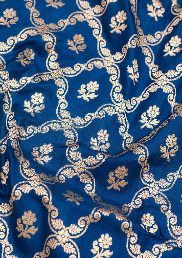Peacock Blue Zariwork Pure Silk Saree