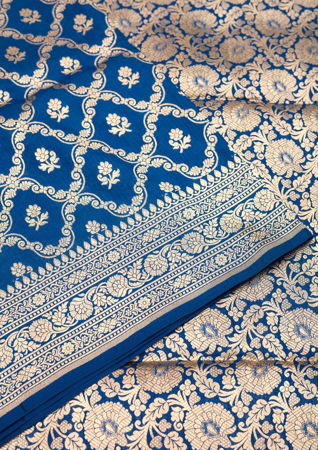 Peacock Blue Zariwork Pure Silk Saree