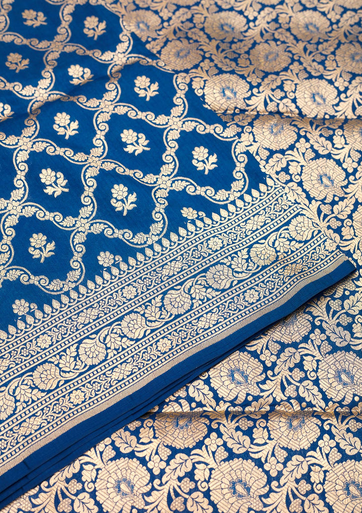 Peacock Blue Zariwork Pure Silk Saree