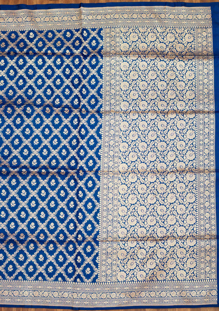 Peacock Blue Zariwork Pure Silk Saree