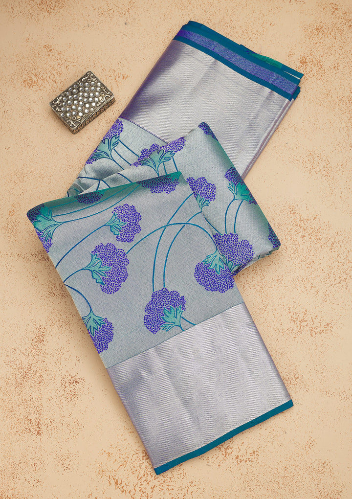 Peacock Blue Zariwork Pure Silk Saree