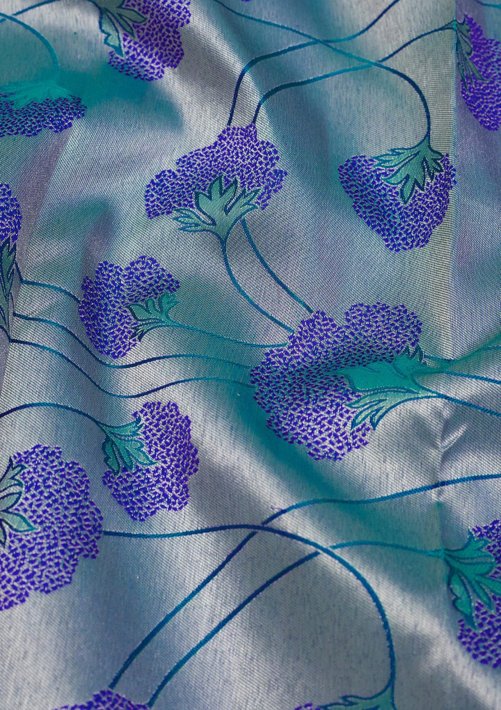 Peacock Blue Zariwork Pure Silk Saree