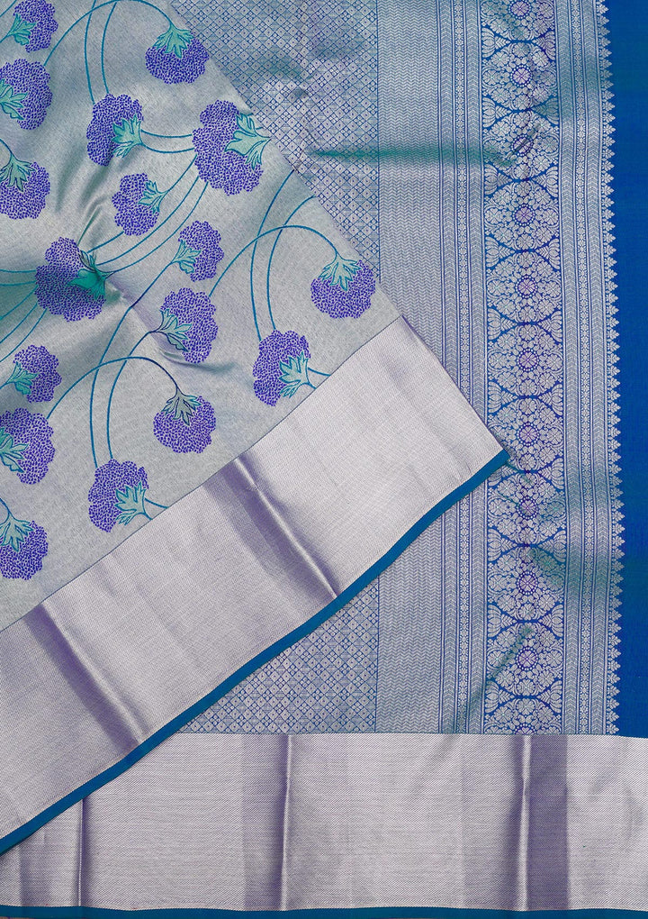 Peacock Blue Zariwork Pure Silk Saree