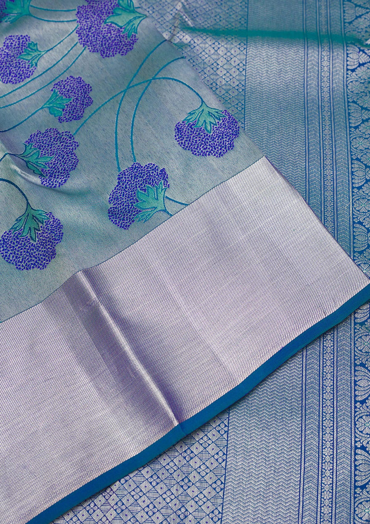 Peacock Blue Zariwork Pure Silk Saree
