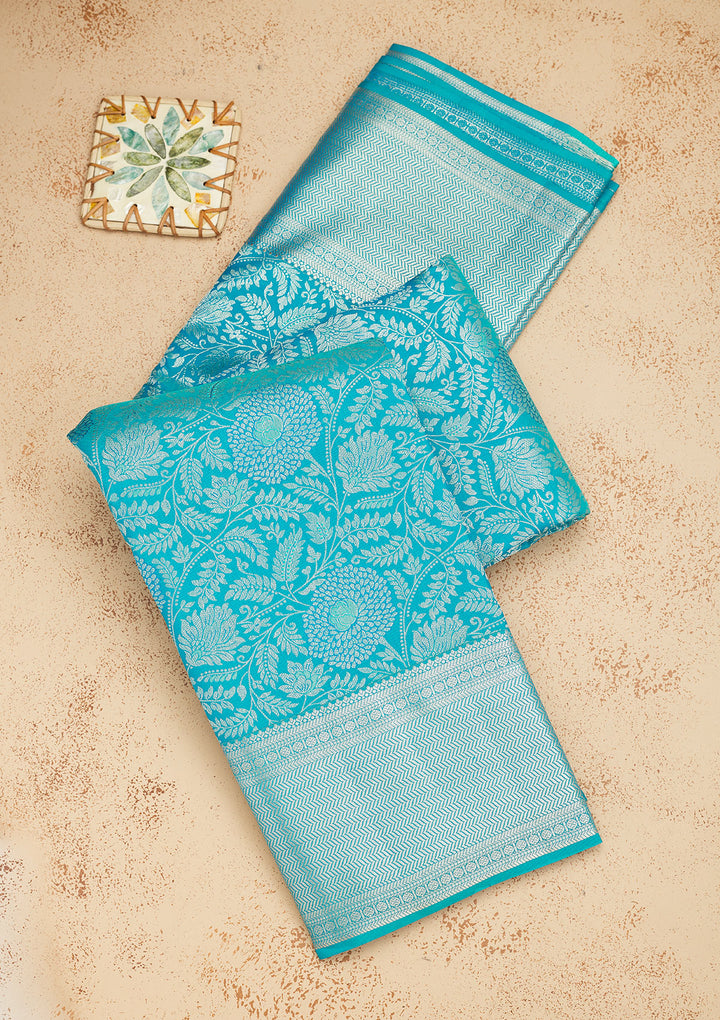 Sky Blue Zariwork Pure Silk Saree