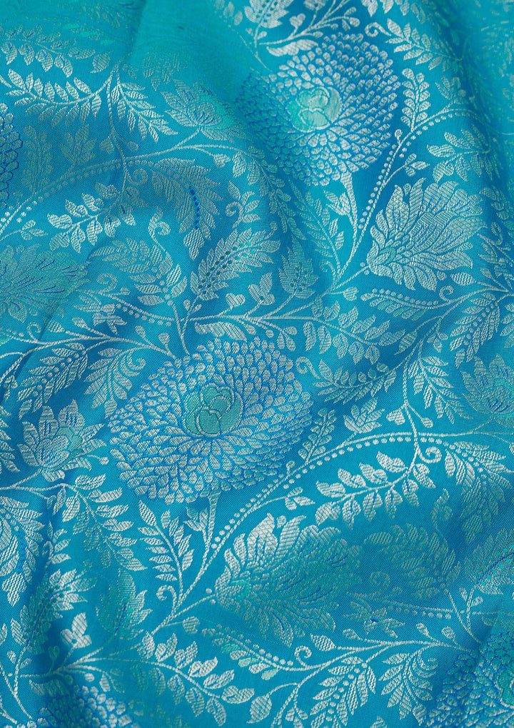 Sky Blue Zariwork Pure Silk Saree