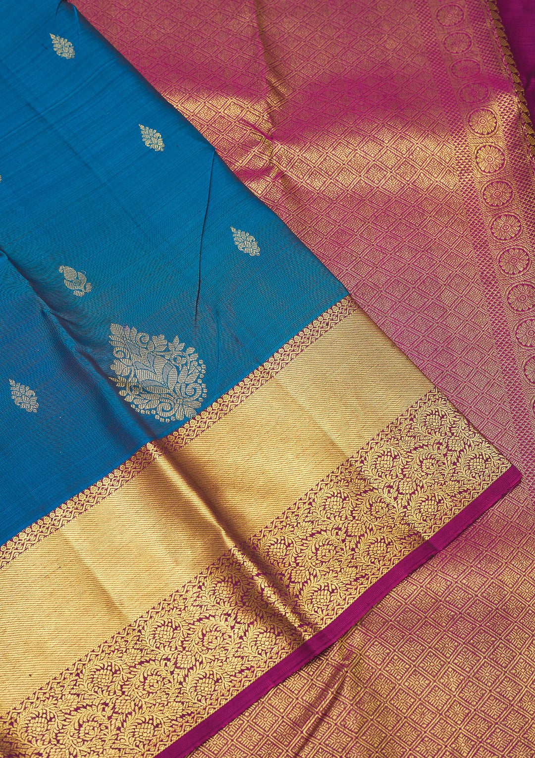 Peacock Blue Zariwork Pure Silk Saree