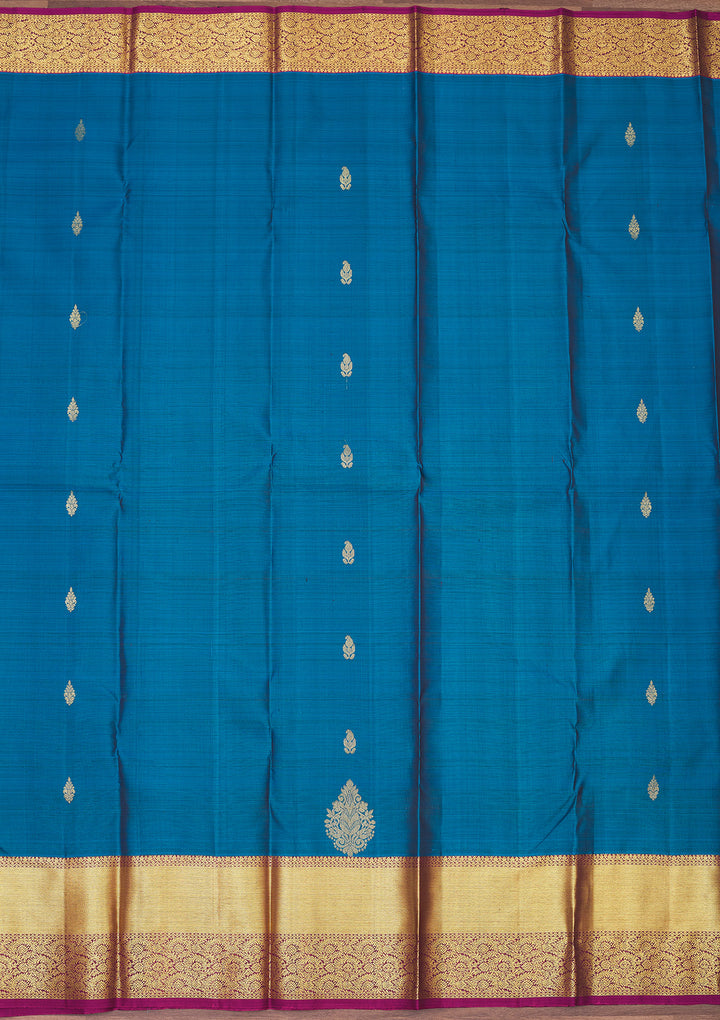 Peacock Blue Zariwork Pure Silk Saree