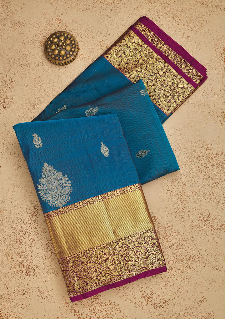 Peacock Blue Zariwork Pure Silk Saree