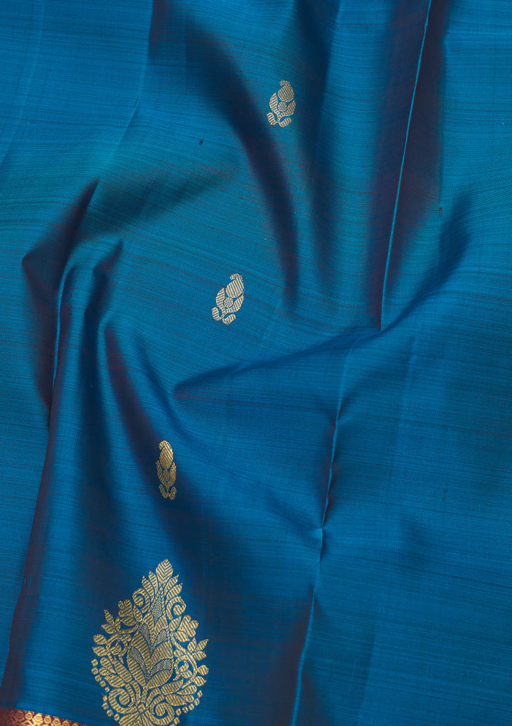 Peacock Blue Zariwork Pure Silk Saree
