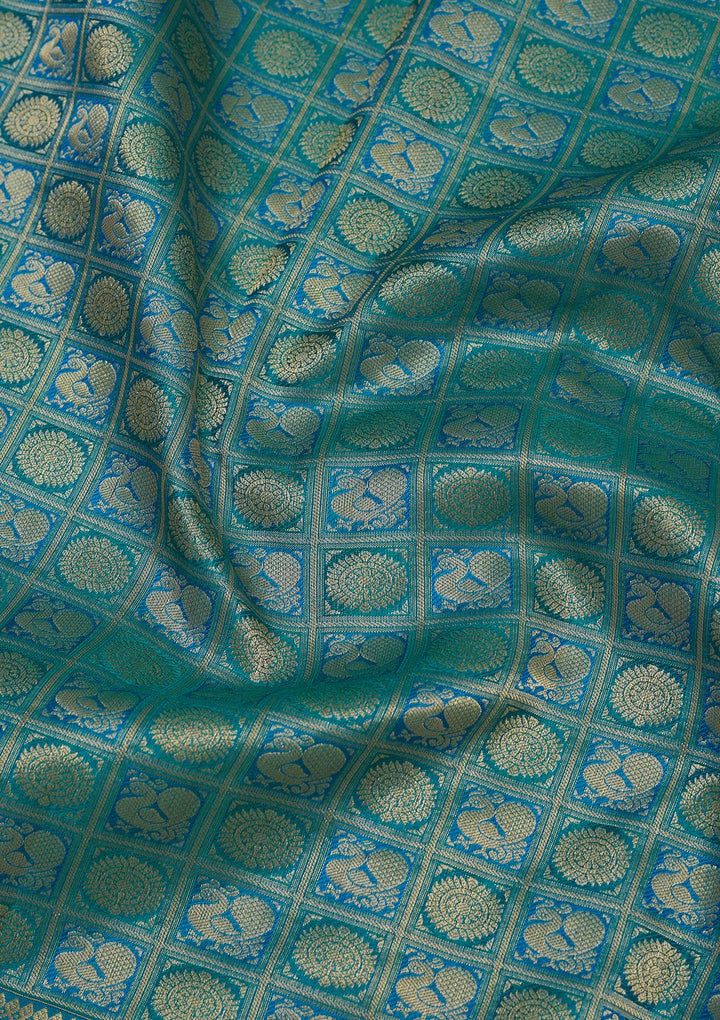 Peacock Blue Zariwork Pure Silk Saree